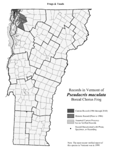 Map showing the distribution of Boreal Chorus Frog (as mapped in 2010)